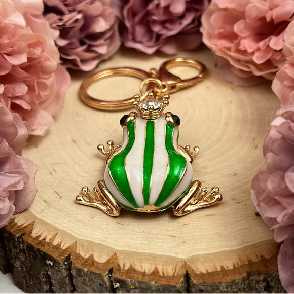 The Frog Prince Green and White Striped Keychain Charm - Picture 11 of 16